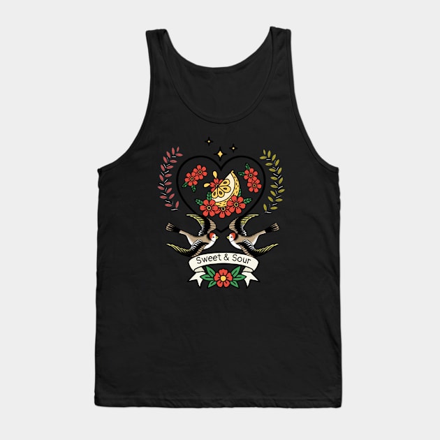 Sweet and Sour Lemon Bird - Traditional Tattoo Tank Top by TopKnotDesign